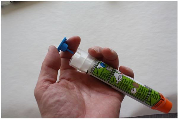EpiPen with safety tab removed
